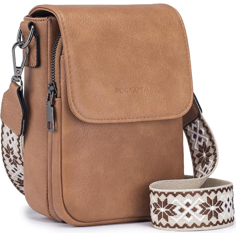 Womens A-tan Leather Purses Imported Magnetic Snap Crossbody Zipper Bag